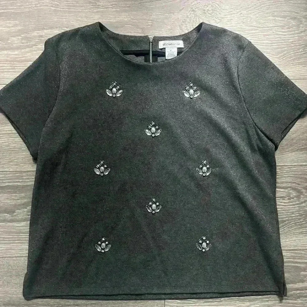 Liz Claiborne Sparkly Sweater Gray with Attached Gems Size XL